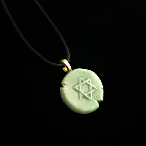 Handmade Ceramic Light Green Star of David Pendant Necklace - Picture 7 of 14